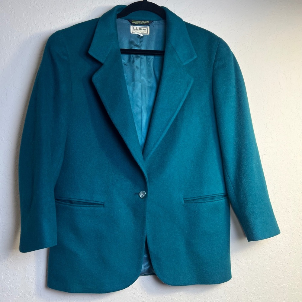 Vintage LL. Bean Blazer Wool Cashmere Green Academic Made in USA Jacket Peppy 6P